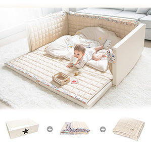 GGUMBI Bumper Bed Lucky Star Large Cream White + Non-Slip Cotton Pad + Fabric Guard Set